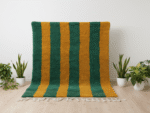 Boujaad Moroccan Rectangular Area Rug – Green Yellow Striped – Handmade Wool