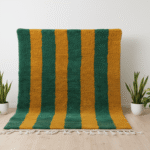 Boujaad Moroccan Rectangular Area Rug – Green Yellow Striped – Handmade Wool