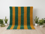 Boujaad Moroccan Rectangular Area Rug – Green Yellow Striped – Handmade Wool