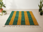 Boujaad Moroccan Rectangular Area Rug – Green Yellow Striped – Handmade Wool – Image 2