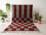 Boujaad Moroccan Rectangular Area Rug – Red Green Checkered – Handmade Wool