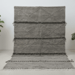 Zanafi Moroccan Rectangular Area Rug – Black Geometric Flatweave – Handmade Wool