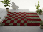 Boujaad Moroccan Rectangular Area Rug – Red Green Checkered – Handmade Wool – Image 2