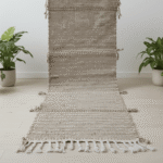 Zanafi Moroccan Runner Rug – Beige Solid Flatweave – Handmade Wool