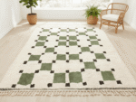 Beni Ourain Moroccan Area Rug – Green Checkered Grid – Handmade Wool – Image 2