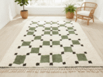 Beni Ourain Moroccan Area Rug – Green Checkered Grid – Handmade Wool – Image 2
