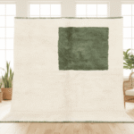 Beni Ourain Moroccan Area Rug – Green Block Minimalism – Handmade Wool