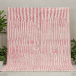 Azilal Moroccan Area Rug – Pink Striped Abstract Design – Handmade Wool