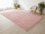 Azilal Moroccan Area Rug – Pink Striped Abstract Design – Handmade Wool – Image 2