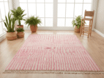 Azilal Moroccan Area Rug – Pink Striped Abstract Design – Handmade Wool – Image 3
