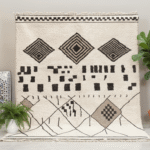 Beni Ourain Moroccan Rectangular Area Rug – Geometric Symbols – Handmade Wool