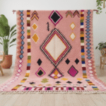 Boujaad Moroccan Rectangular Area Rug – Geometric Pink – Handmade Wool