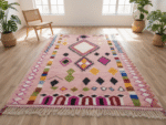 Boujaad Moroccan Rectangular Area Rug – Geometric Pink – Handmade Wool – Image 2
