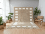 Beni Ourain Moroccan Rectangular Area Rug – Minimal Square Border – Handmade Wool