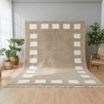 Beni Ourain Moroccan Rectangular Area Rug – Minimal Square Border – Handmade Wool