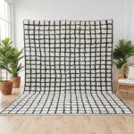 Beni Ourain Moroccan Area Rug – Hand-Drawn Grid – Handmade Wool