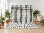 Beni Ourain Moroccan Area Rug – Hand-Drawn Grid – Handmade Wool