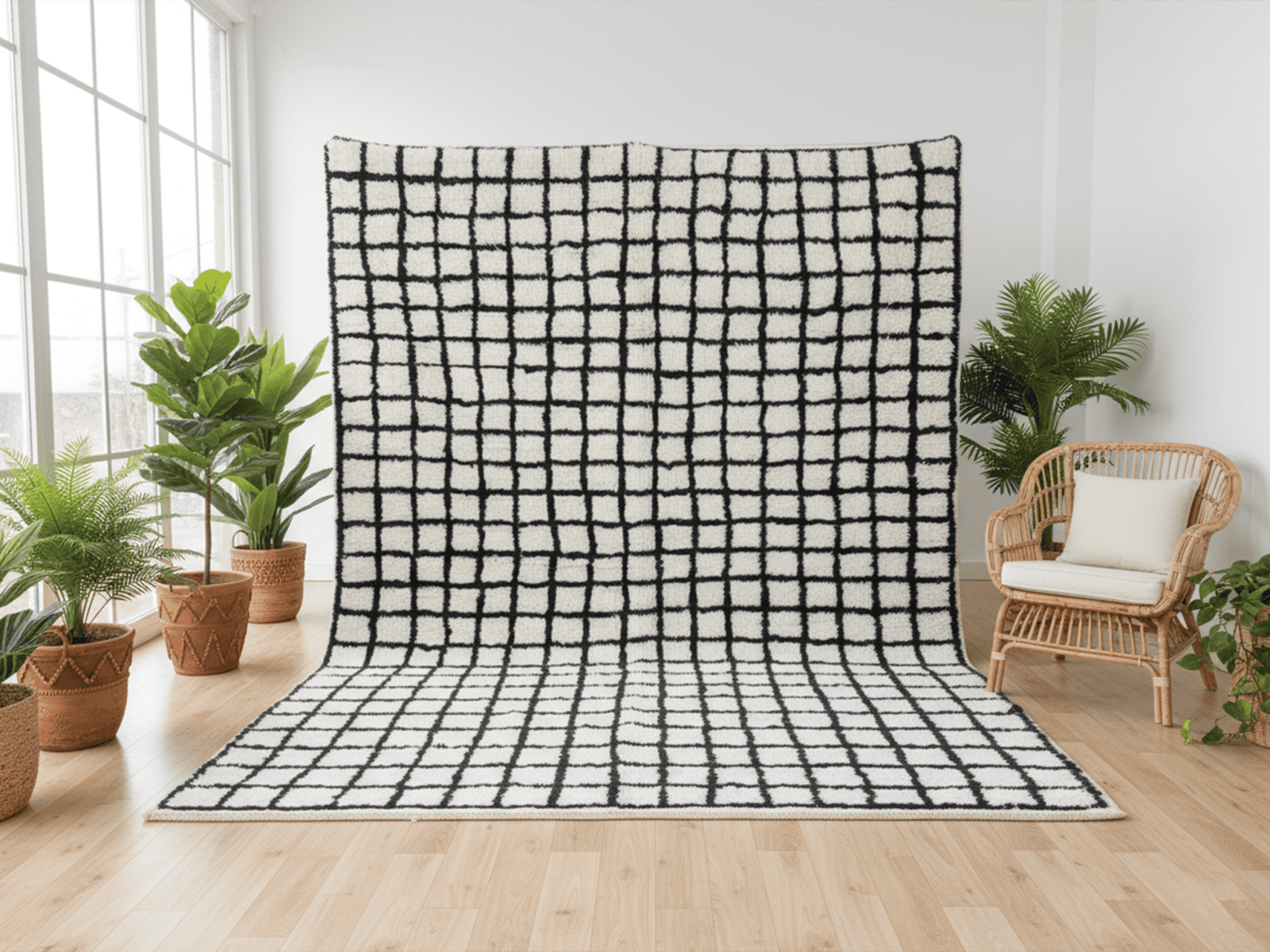 Untitljegd-3 Beni Ourain Moroccan Area Rug – Hand-Drawn Grid – Handmade Wool – Image 1