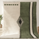 Beni Ourain Moroccan Rectangular Area Rug – Green Panel Geometry – Handmade Wool