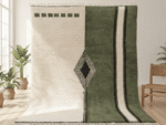 Beni Ourain Moroccan Rectangular Area Rug – Green Panel Geometry – Handmade Wool