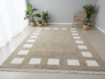 Beni Ourain Moroccan Rectangular Area Rug – Minimal Square Border – Handmade Wool – Image 2