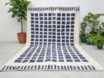 Beni Ourain Moroccan Area Rug – Blue Grid Pattern – Handmade Wool