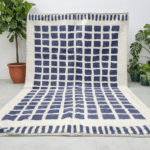 Beni Ourain Moroccan Area Rug – Blue Grid Pattern – Handmade Wool