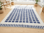 Beni Ourain Moroccan Area Rug – Blue Grid Pattern – Handmade Wool – Image 2