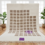 Beni Ourain Moroccan Area Rug – Grid with Purple Accents – Handmade Wool