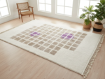 Beni Ourain Moroccan Area Rug – Grid with Purple Accents – Handmade Wool – Image 2
