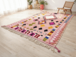 Boujaad Moroccan Rectangular Area Rug – Geometric Pink – Handmade Wool – Image 3
