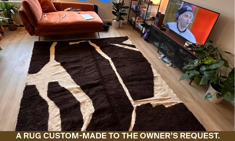Custom Moroccan rug in a modern living room