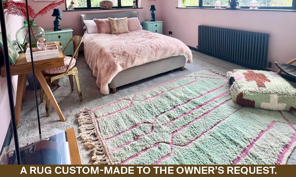 Custom Moroccan rug styled in a home