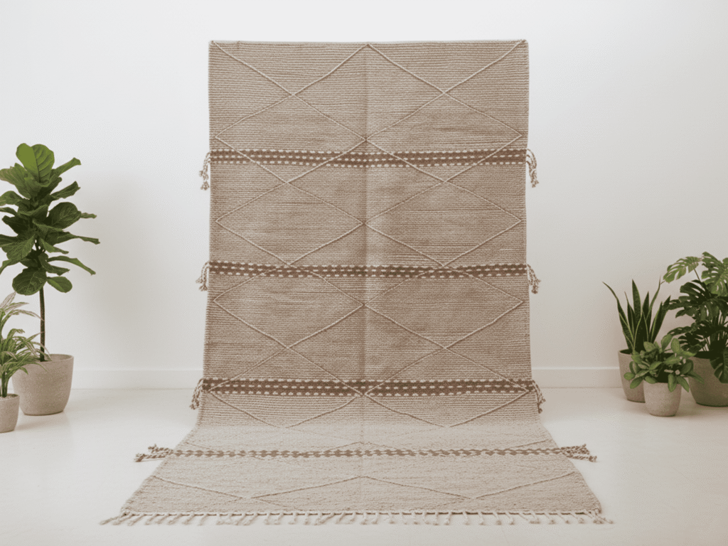 Handwoven Moroccan Wool Rug - Beige & Brown Geometric