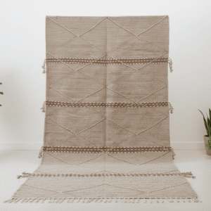 Handwoven Moroccan Wool Rug – Beige & Brown Geometric