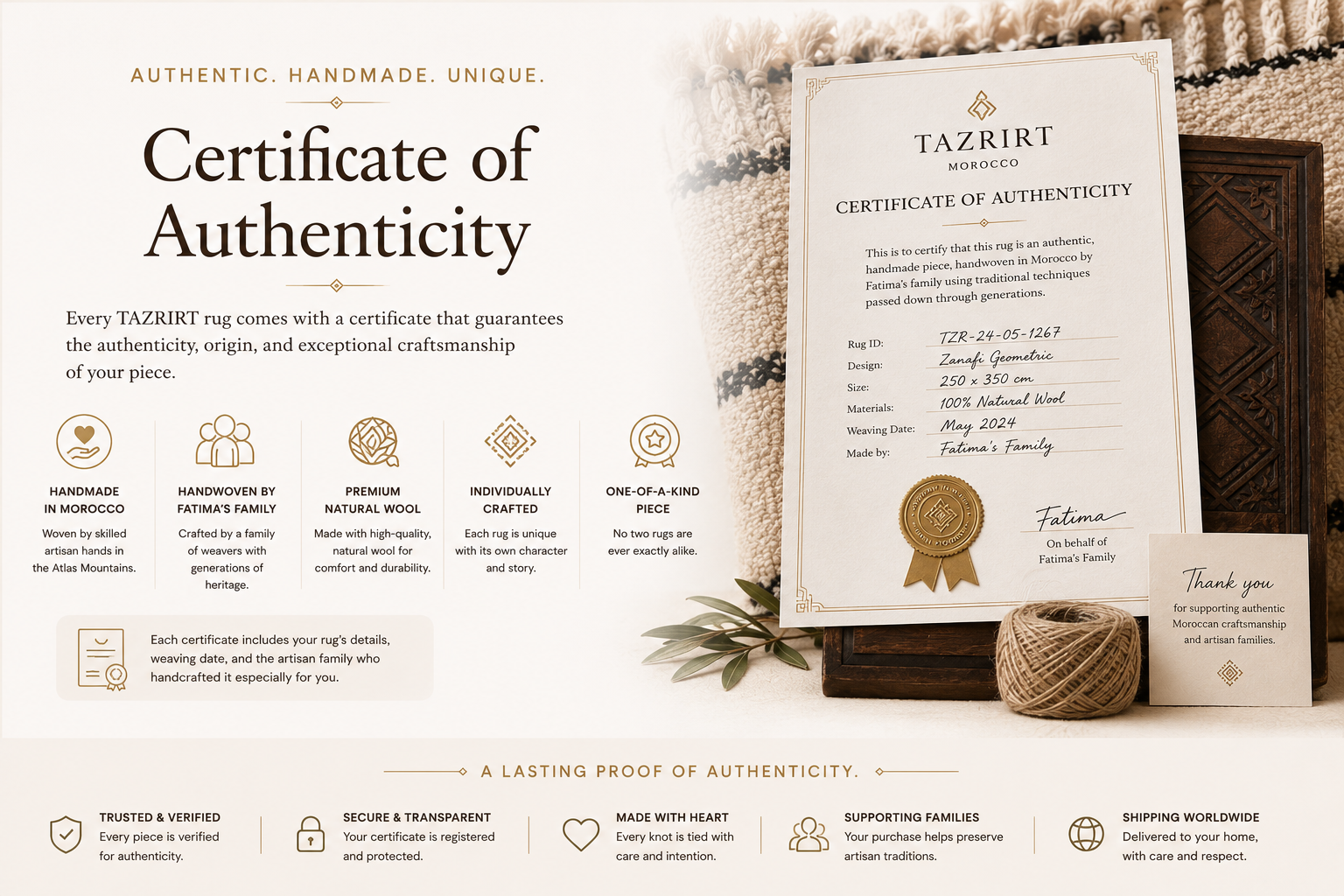 TAZRIRT certificate of authenticity