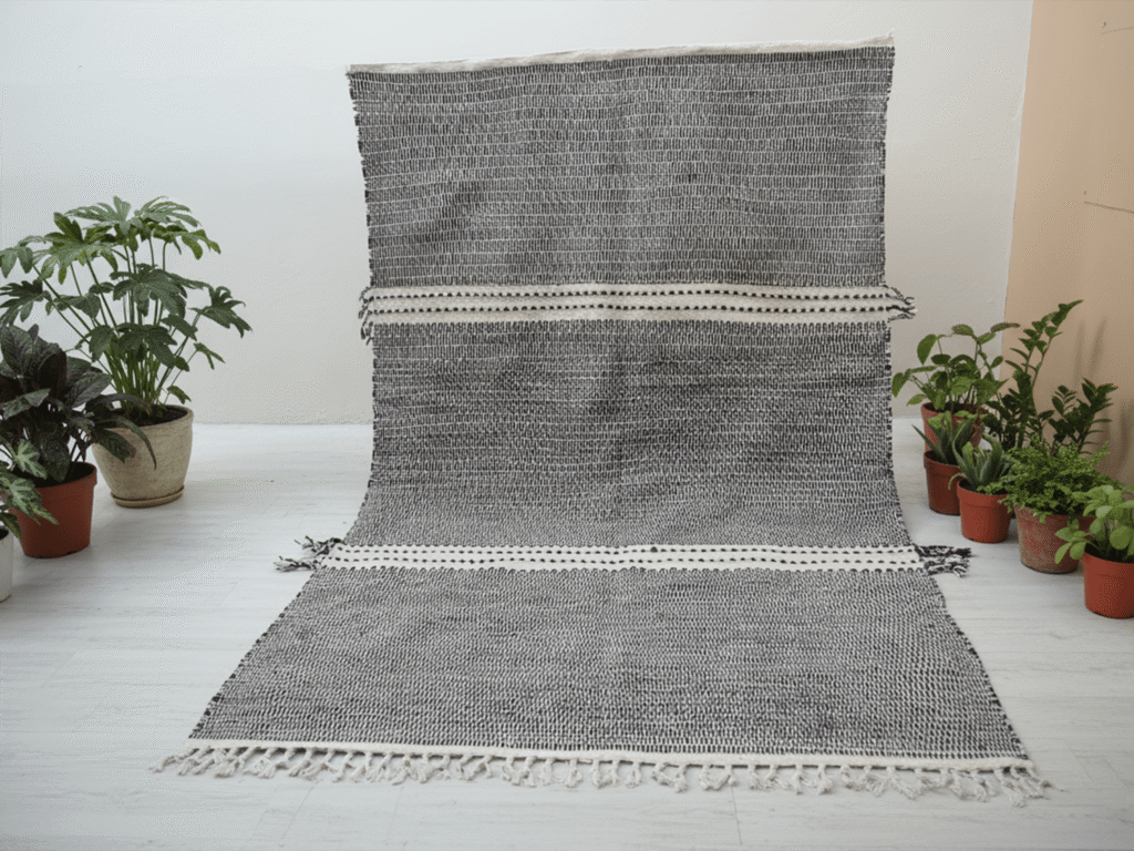 Zanafi Black & Ivory Wool Rug – Handwoven Moroccan Flatweave
