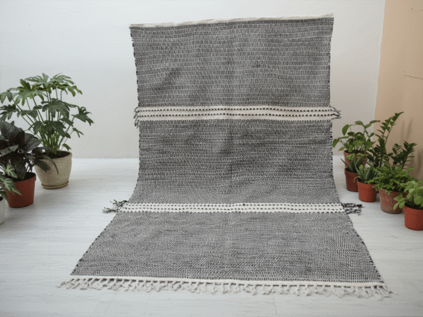 Zanafi black and ivory handwoven Moroccan wool flatweave rug