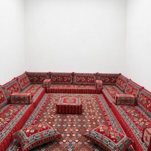 Anzaran Royal Red Majlis, red Arabic majlis floor sofa