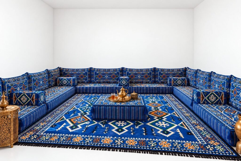 Dragon Island Royal Blue Majlis – Arabic Floor Sofa Set, Made to Measure