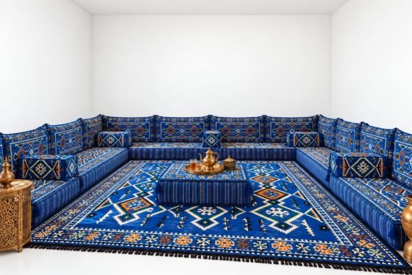 Dragon Island Royal Blue Majlis – Arabic Floor Sofa Set, Made to Measure