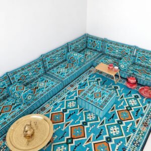 Ghrid Turquoise Majlis, turquoise Arabic majlis floor sofa
