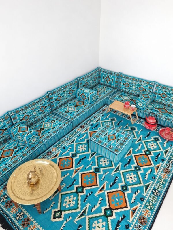 Ghrid Turquoise Majlis – Arabic Floor Sofa Set, Made to Measure
