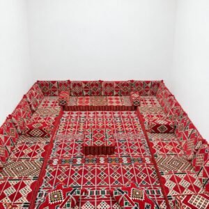 Guerguerat Scarlet Majlis, red Arabic majlis floor sofa