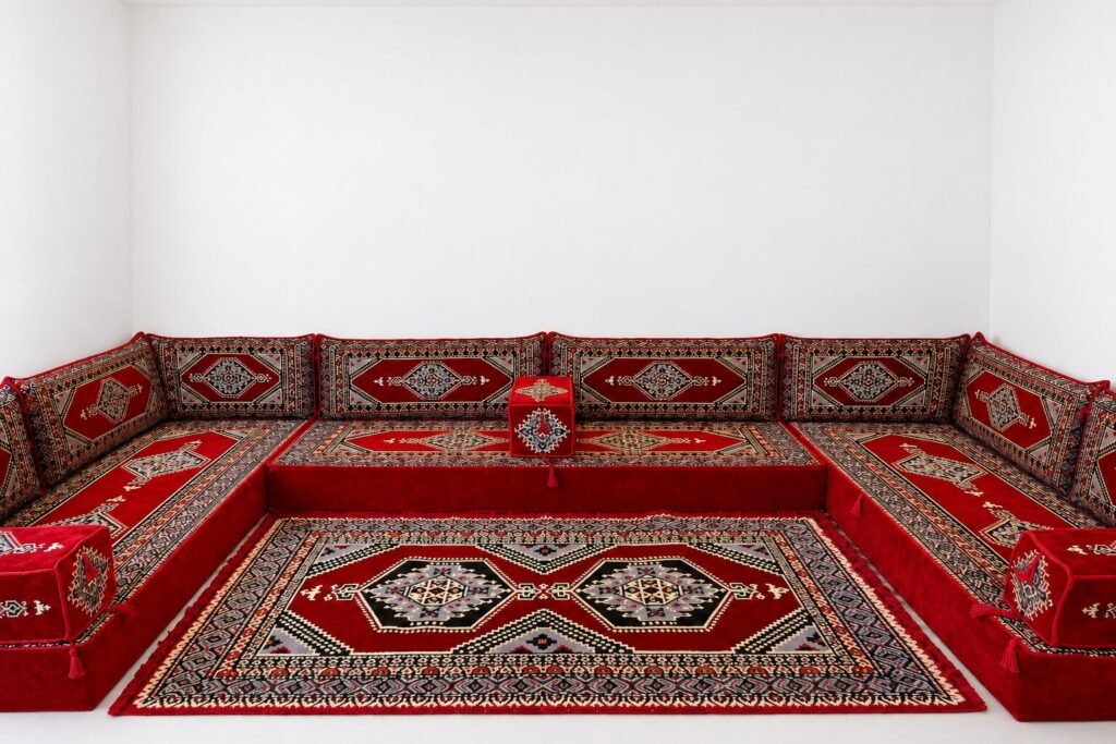 Imlili Ruby Red Majlis – Arabic Floor Sofa Set, Made to Measure