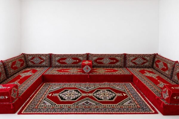 Imlili Ruby Red Majlis – Arabic Floor Sofa Set, Made to Measure