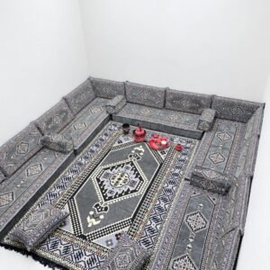 Khaima Silver Gray Majlis, gray Arabic majlis floor sofa