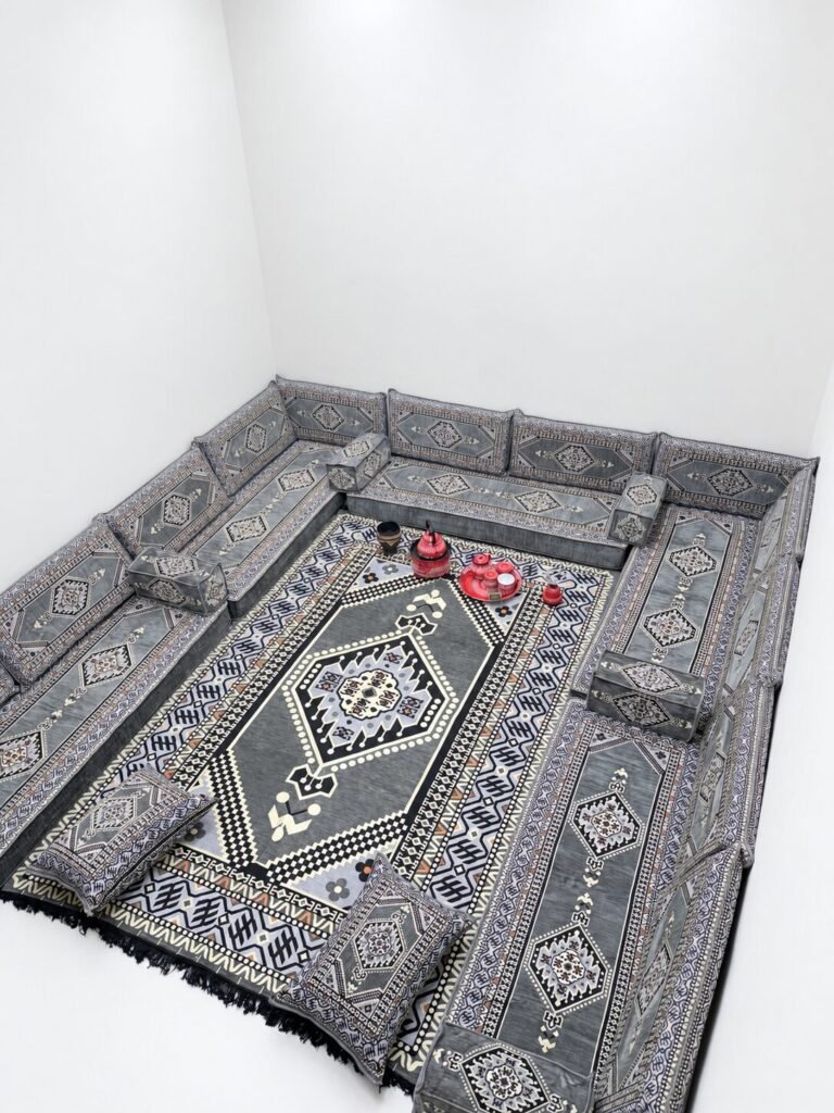 Khaima Silver Gray Majlis – Arabic Floor Sofa Set, Made to Measure