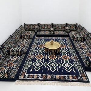 Laayoune Midnight Navy Majlis, navy Arabic majlis floor sofa