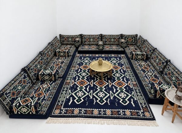 Laayoune Midnight Navy Majlis – Arabic Floor Sofa Set, Made to Measure